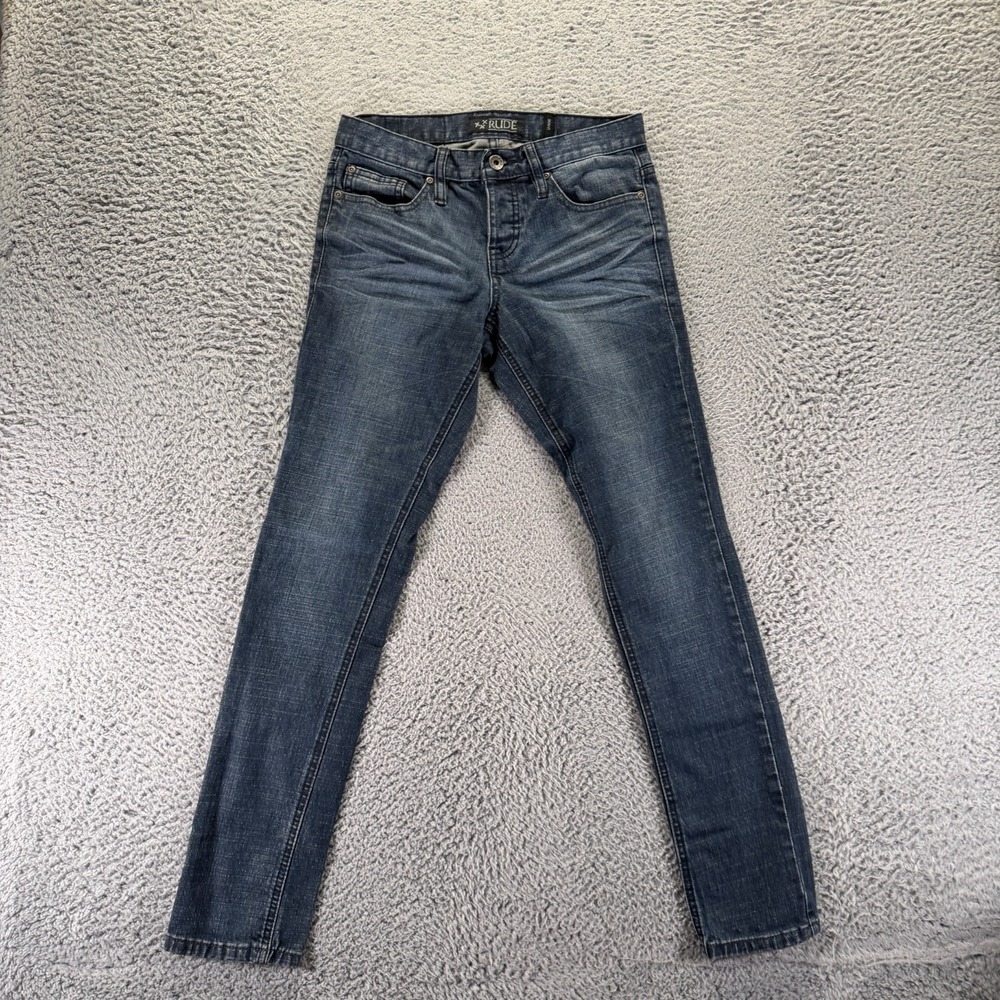 Hot Topic XXX Rude Jeans Mens 28x32 Blue Cotton Denim Skinny Button-Fly Stretch